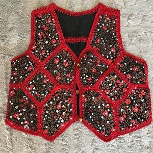 Vintage Dutch Staphorster Vest Painted Suede Patchwork Folk Art Floral Boho